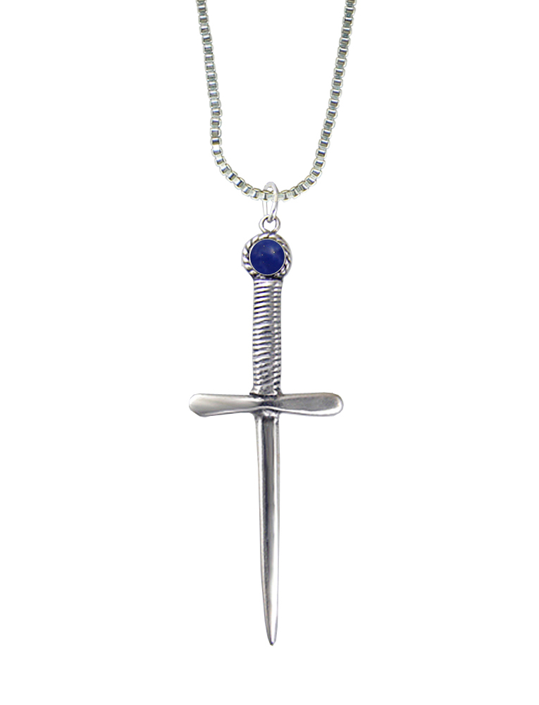 Sterling Silver Queen's Protector Knife Dagger Pendant With Lapis Lazuli